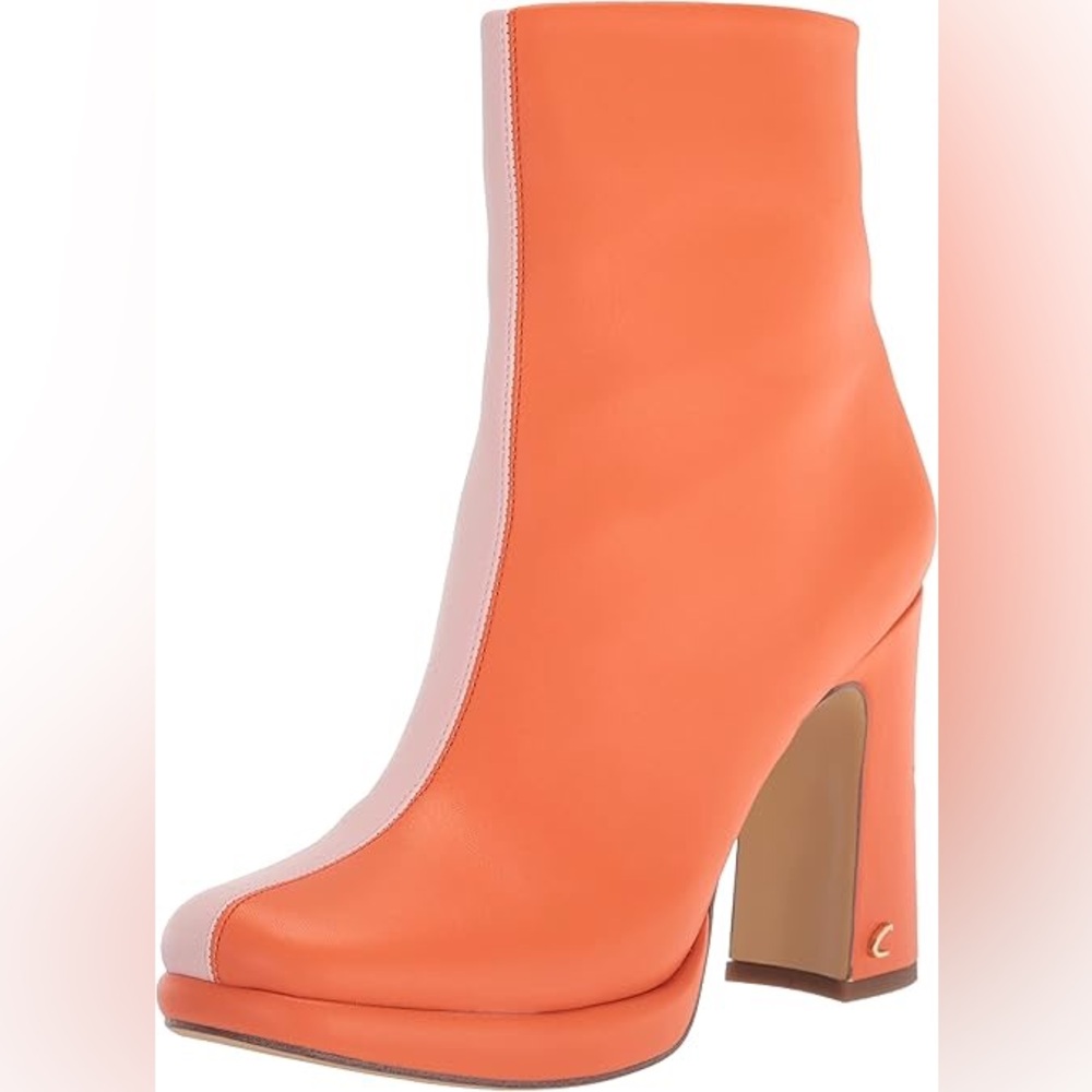Two-Tone Pink and Orange Heeled Ankle Boots